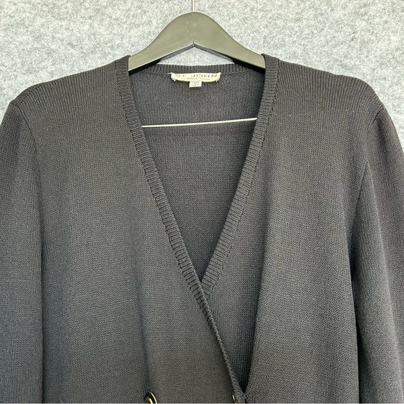 Vintage St. John By Marie Gray Black Santana Knit Sweater Dress Buttons Size 10 - Picture 3 of 13